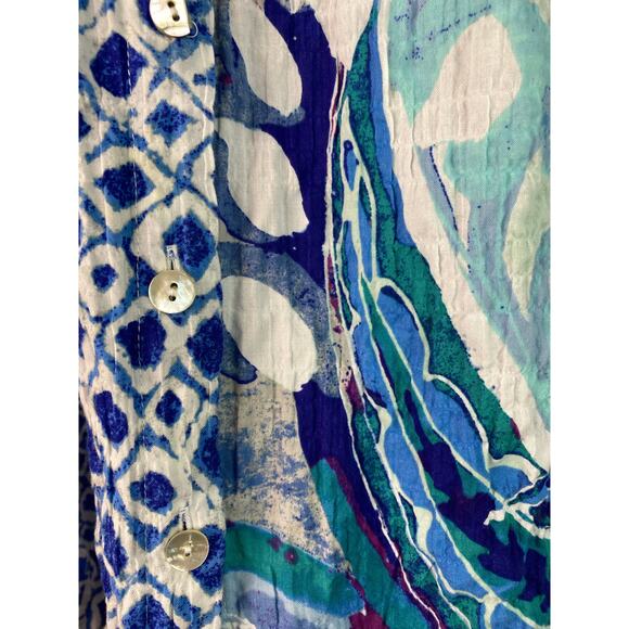 Habitat Women's M White Blue Gauzy Cotton Boho Button Up Shirt - Picture 3 of 7